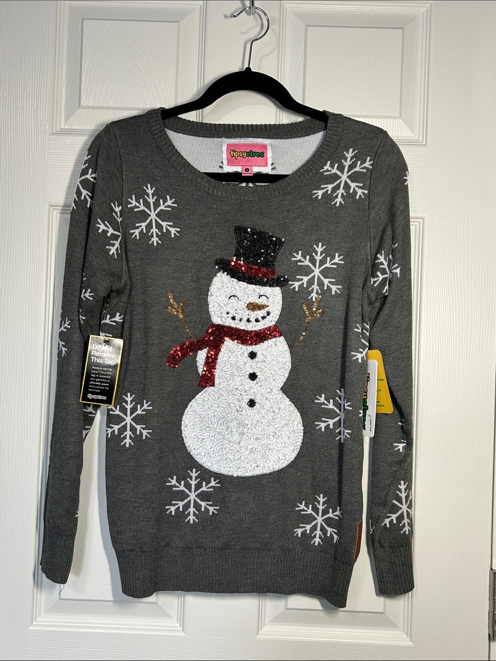 Tipsy Elves Gray Sequin Snowman Crewneck Sweater